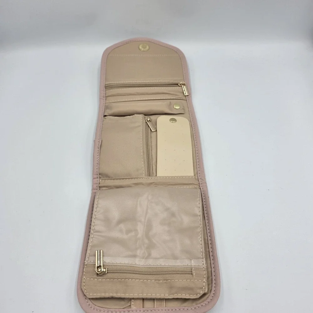 Bagsmart Trifold Quilted Jewelry Travel Organizer Water Resistant Zip Pink Mauve